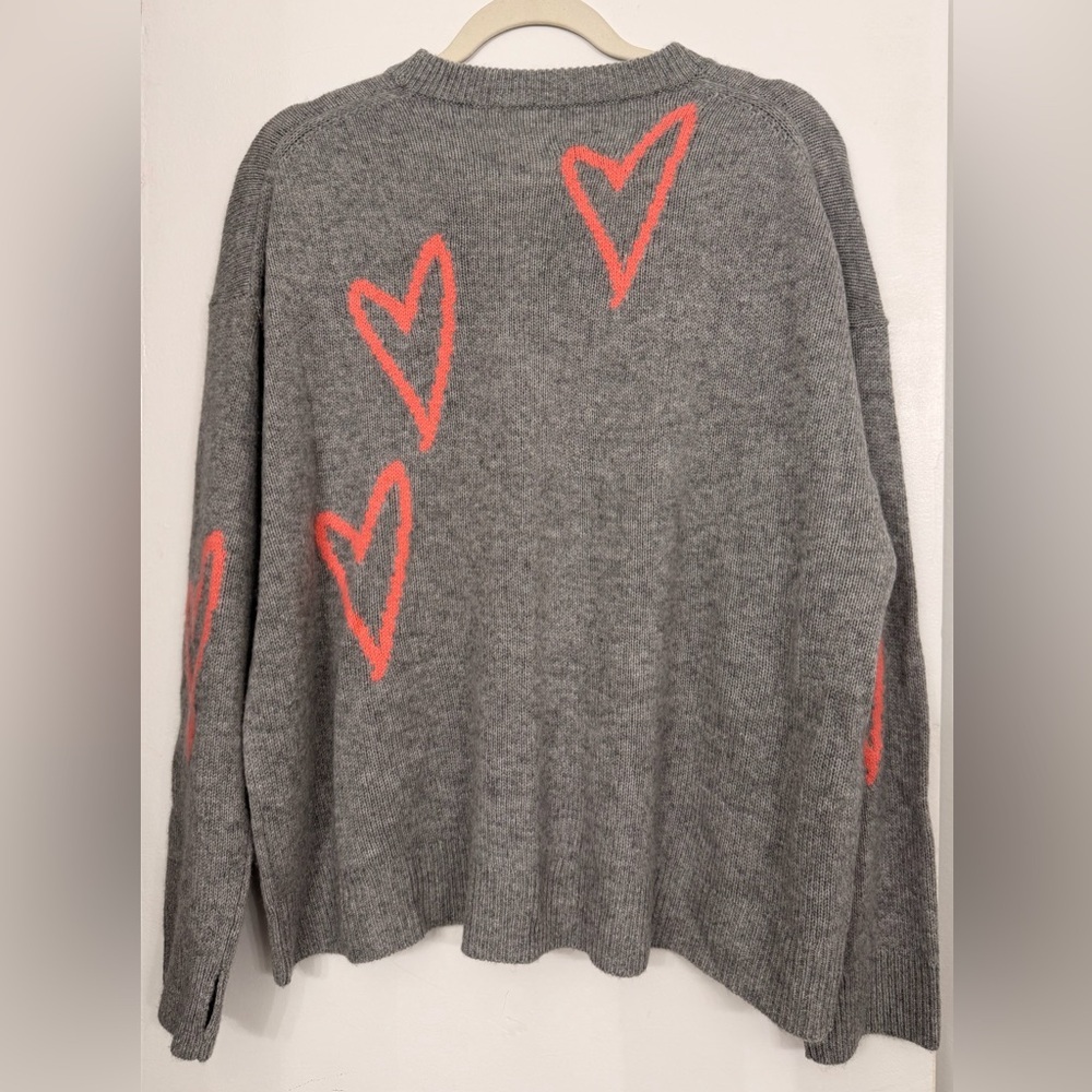 Zadig & Voltaire Markus Pink Hearts Cashmere Long Sleeve Sweater Gray Size Small - Picture 3 of 9